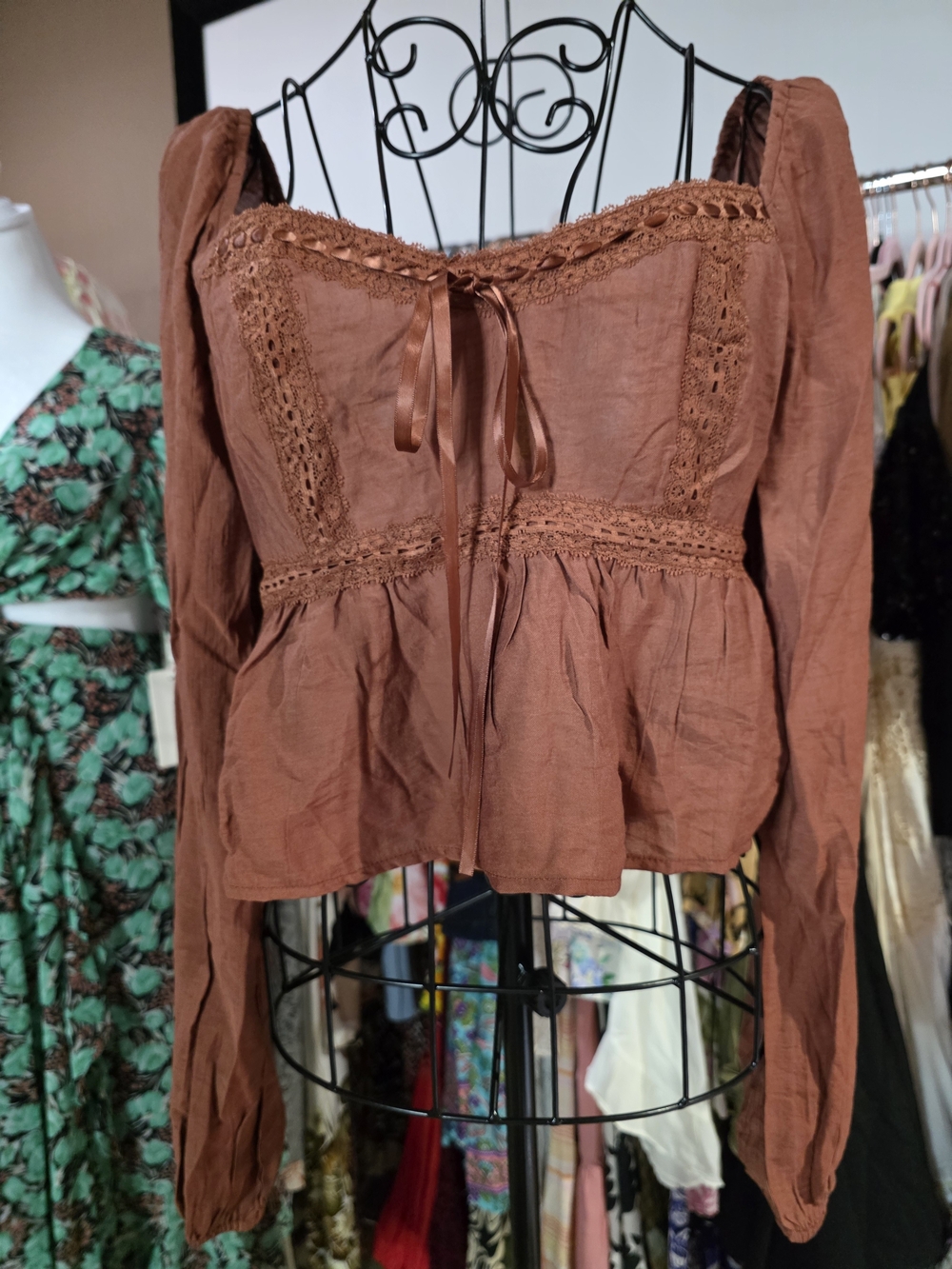 Boho Crochet Lace Long-Sleeve Babydoll Top / Peplum Blouse